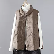 【ACheter】 輕薄保暖羽絨棉馬甲氣質寬鬆無袖背心短版外套# 119666 L 咖色