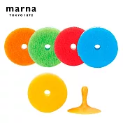 【日本Marna】日本製彩色廚房海綿菜瓜布5入(黃色-附吸盤1入)(原廠總代理)