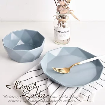 【Homely Zakka】莫蘭迪啞光鑽石陶瓷餐盤碗餐具_小鑽石平盤 莫蘭迪灰藍