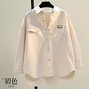 【初色】純色拼接長袖寬鬆顯瘦翻領襯衫外套-共4色-30595(M-2XL可選) XL 米白色