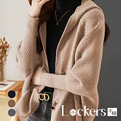 【Lockers 木櫃】秋季百搭寬鬆針織連帽外套 L112100203 M 瑪奇棕色M