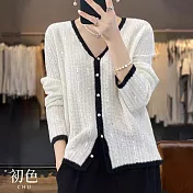 【初色】純色寬鬆亮片珍珠鈕釦長袖V領開衫針織外套-共3色-30678(F可選) F 黑白色