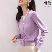 【初色】V領假兩件開衫針織長袖上衣-共3色-30619(F可選) F 紫色