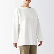 【MUJI 無印良品】女有機棉粗織天竺船領長袖T恤 S 白色