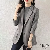 【初色】修身顯瘦純色平口領長袖直筒口袋西裝外套-灰色-30902(M-2XL可選) M 灰色