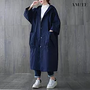 【AMIEE】長版落肩大口袋風衣外套(4色/FREE/KDCQ-5779) F 深藍色