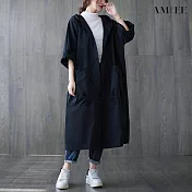 【AMIEE】長版落肩大口袋風衣外套(4色/FREE/KDCQ-5779) F 黑色