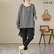 【AMIEE】OVERSIZE設計感圓弧下擺長袖上衣(3色/FREE/KDTQ-3832B) F 灰色