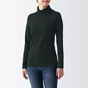 【MUJI 無印良品】女有機棉混彈性針織高領長袖T恤 M 黑色
