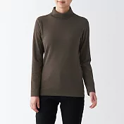 【MUJI 無印良品】女有機棉混彈性針織高領長袖T恤 M 棕色
