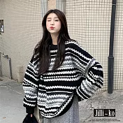 【Jilli~ko】秋冬法式復古條紋慵懶風針織毛衣 J9668 FREE 黑色