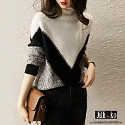 【Jilli~ko】韓版高領花灰拚色寬鬆針織衫 J9770  FREE 黑色