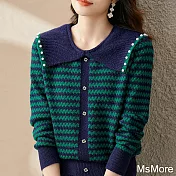 【MsMore】 翻領波浪紋保暖毛衣長袖直筒顯瘦短版上衣# 119750 FREE 綠色