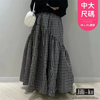 【Jilli~ko】日系設計高腰休閒百搭復古波浪抽褶魚尾裙中大尺碼 J11072  FREE 黑色