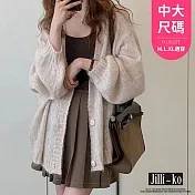 【Jilli~ko】慵懶風中長款燈籠袖馬海毛針織開衫中大尺碼 J11107  FREE 杏色