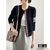 【Jilli~ko】時尚配色開襟鏤空薄款開扣針織衫 J10986  FREE 深藍