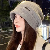 seoul show首爾秀   兔毛混紡雙層針織鴨舌帽防寒保暖堆堆帽   奶茶色