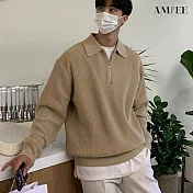 【AMIEE】慵懶風翻領半拉鍊針織毛衣(男裝/KDTQ-B47) XL 卡其色