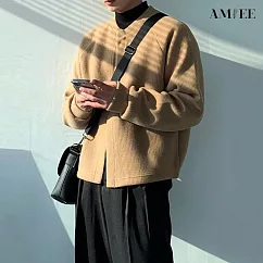 【AMIEE】日系簡約素面針織衫(男裝/KDCQ─5668) M 卡其色