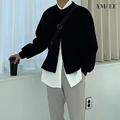 【AMIEE】日系簡約素面針織衫(男裝/KDCQ-5668) XL 黑色