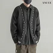 【AMIEE】文青V領虛線排扣針織衫(男裝/KDCQ-B108) L 深灰色