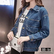 【Jilli~ko】韓版個性BF寬鬆口袋開扣牛仔外套 J11152  FREE 藍色