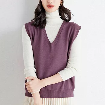 【AnZa】仿羊毛V領寬鬆針織背心(6色)      FREE 羅蘭紫