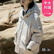【Jilli~ko】BF中性薄款防風機車寬版連帽抽繩外套 J10915 FREE 淺卡