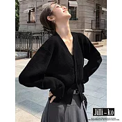 【Jilli~ko】V領時尚短款開扣針織衫 J11135  FREE 黑色