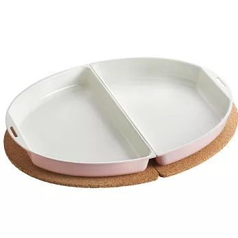 【日本BRUNO】BOE053-HALF-PK 橢圓形分離式烤盤+軟木隔熱墊-粉色兩入 (職人款專用配件) 粉色