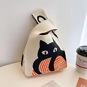 O-ni O-ni簡約設計款編織/針織手拿/手提包(23-b-6006) 貓咪毛線_米色