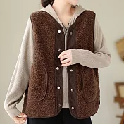 【ACheter】 雙面穿羊羔毛復古文藝寬鬆無袖燈芯絨短版背心外套# 119876 XL 棕色