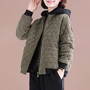 【ACheter】 韓版寬鬆大碼休閒短版長袖連帽燈芯絨加厚棉衣外套# 119914 M 綠色