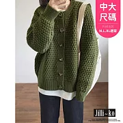 【Jilli~ko】復古寬鬆慵懶風毛線針目針織開衫外套中大尺碼 J11108  FREE 綠色