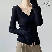 [衣途]微性感V領羊毛針織衫FREE(KDTQ-BY20) F 黑色