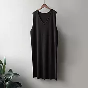 【MsMore】 超流行的美拉德風穿搭V領設計寬鬆連身裙簡約背心中長版洋裝# 119976 FREE 黑色