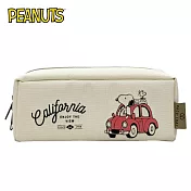 【日本正版授權】史努比 三層 可展開式 筆袋 鉛筆盒/帆布筆袋/大容量筆袋 Snoopy/PEANUTS - 米白款