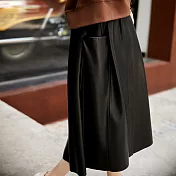 【MsMore】 臻選品味不俗百搭顯瘦環保PU皮氣質荷包傘裙半身長裙# 119972 M 黑色