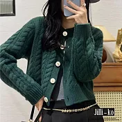 【Jilli~ko】復古麻花造型短款圓領針織開衫 J11131  FREE 深綠