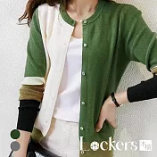 【Lockers 木櫃】秋季休閒拚色針織外套 L112110607 L 綠色L