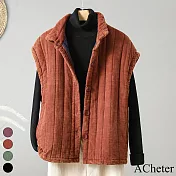 【ACheter】 棉麻復古馬夾背心夾棉保暖百搭短版外套# 120056 XL 紅色