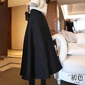 【初色】優雅高腰閃亮毛呢半身裙-黑色-31195(M-2XL可選) XL 黑色