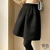 【初色】法式高級毛呢寬鬆半身裙短裙-黑色-31199(M-XL可選) L 黑色