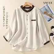 【AMIEE】文藝風輕薄棉麻撞色襯衫(4色/M-2XL/KDTQ-9063) XL 杏色