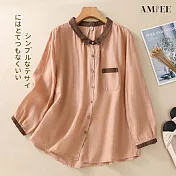 【AMIEE】文藝風輕薄棉麻撞色襯衫(4色/M-2XL/KDTQ-9063) M 粉紅