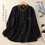 【AMIEE】文藝風輕薄棉麻撞色襯衫(4色/M-2XL/KDTQ-9063) XL 黑色