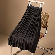 【初色】純色A字鬆緊高腰中長款垂感風琴百摺裙半身裙-共5色-31196(M-XL可選) M 黑色