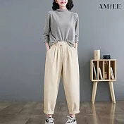 【AMIEE】設計感彈力鬆緊哈倫褲(3色/M-2XL/KDPQ-681) XL 米白