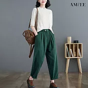 【AMIEE】設計感彈力鬆緊哈倫褲(3色/M-2XL/KDPQ-681) XL 墨綠