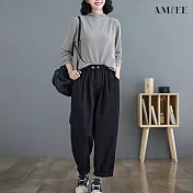 【AMIEE】設計感彈力鬆緊哈倫褲(3色/M-2XL/KDPQ-681) M 黑色